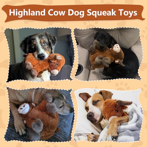 YZHDUXIU Highland Cow Dog Toy, Squeaky Dog Toys Stuffed Plush Puppy Toy, Interactive Gifts for Small Large Dogs - color: Brown Cow