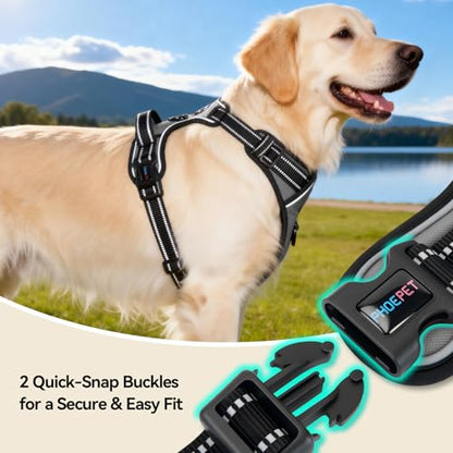 PHOEPET No Pull Dog Harness Medium Reflective Front Clip Vest with Handle,Adjustable 2 Metal Rings 2 Buckles(L, Grey) - color: Gray, size: Large
