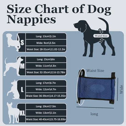 2 Pack Dog Nappies Female and Male with 30 Detachable Absorbent Pads, Reusable Belly Bands for Dogs, Breathable Mesh Dog Diapers Incontinence, Excitable Urination or Heat, (Blue&Black,M) - size: M