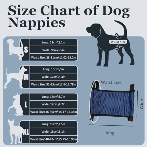2 Pack Dog Nappies Female and Male with 30 Detachable Absorbent Pads, Reusable Belly Bands for Dogs, Breathable Mesh Dog Diapers Incontinence, Excitable Urination or Heat, (Blue&Black,XL) - size: XL
