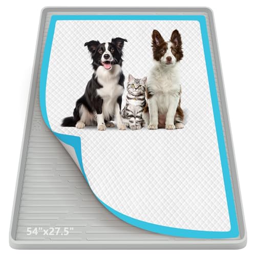 Pee Pad Holder for Dogs, 54"x 27.5" Extra Large Silicone Pee Tray Mat High Edge, Leak-Proof, No Spill Pet Pad Holder for Puppy, Cat, Rabbit, Training Pads for Floor Protection, No Pee Pads - size: 54"x27"