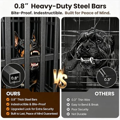 Heavy Duty Dog Crate, Escape-Proof Indestructible Cage for High-Anxiety Dogs, 3-Door Kennel with 4 Lockable Wheels and 2 Removable Trays Ideal for Large & Medium Breeds (43 Inch) - size: 43.0"L x 27.0"W x 37.0"H