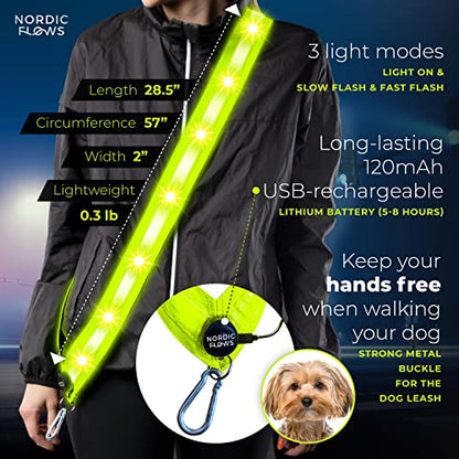 Rechargeable LED Lights Safety Vest – Reflective and Lighted Sash for Night Walks, Running, and Walking the Dog in the Dark Gear