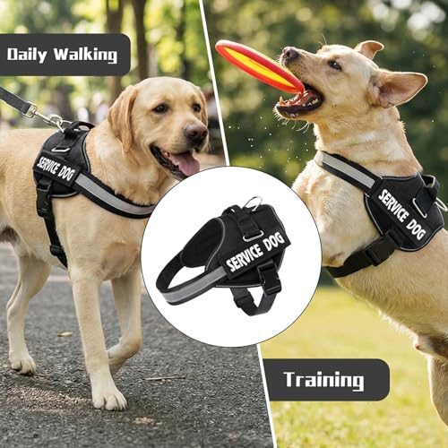 MUMUPET Service Dog Vest Harness, No Pull Reflective Adjustable with Handle, Soft Breathable Padding for Small Dogs, 2 Removable Velcro Patches (Black, S) - color: Black, size: Small