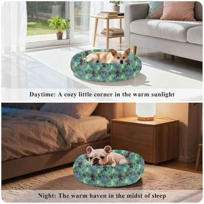 Pet Bed Ape-Man Orchid Cyan Floral Cat Snuggler Soft Winter Cushion, Cozy Round Bolster Nest for Indoor Kittens & Small Pets 15" - size: X-Small