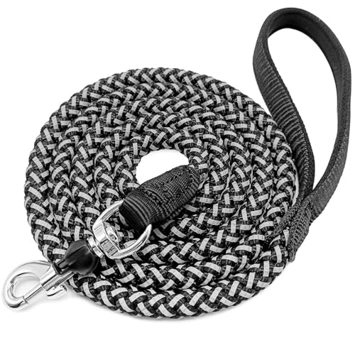 Reflective Dog Leash 2/3/4/6/10ft Braided 1/2" Strong Nylon Rope | 6ft Black Dog Leash for Large Medium Small Dogs Walking Training Leads - color: Black, size: 6ft * 1/2"