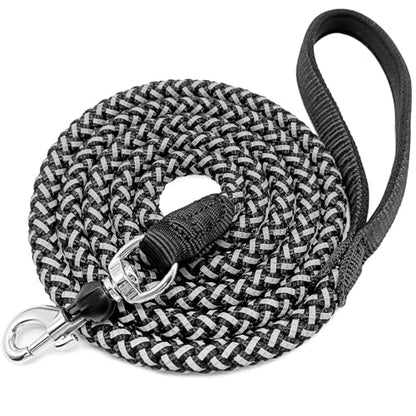Reflective Dog Leash 2/3/4/6/10ft Braided 1/2" Strong Nylon Rope | 6ft Black Dog Leash for Large Medium Small Dogs Walking Training Leads - color: Black, size: 6ft * 1/2"