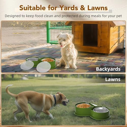 Newget Stainless Steel Dog Bowl Set with Lids, 304 Metal Dual Food & Water Bowls for Dogs & Cats, Large Capacity Pet Feeder with Cover Keeps Food Fresh, Anti-Skid Dog Dish for Small/Medium/Large Pets - color: Green