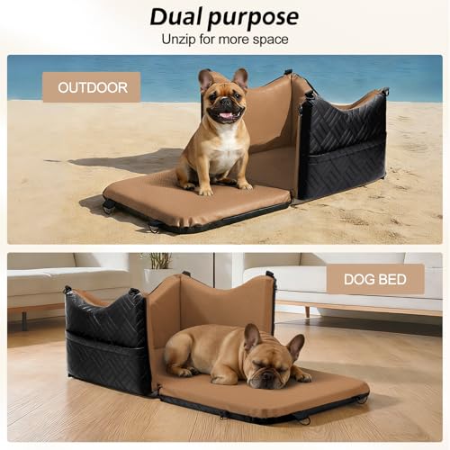 JOEJOY Dog Car Seats for Small Medium Dogs Under 35lbs, Waterproof PU Leather Dog Booster Seat with Detachable Cover, Thickened Memory Foam Pet Car Seat with Safety Belt and Storage Pockets - color: Brown