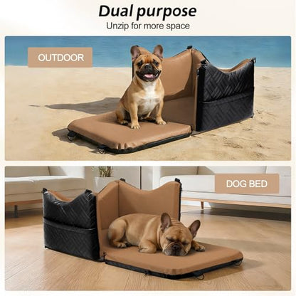 JOEJOY Dog Car Seats for Small Medium Dogs Under 35lbs, Waterproof PU Leather Dog Booster Seat with Detachable Cover, Thickened Memory Foam Pet Car Seat with Safety Belt and Storage Pockets - color: Brown