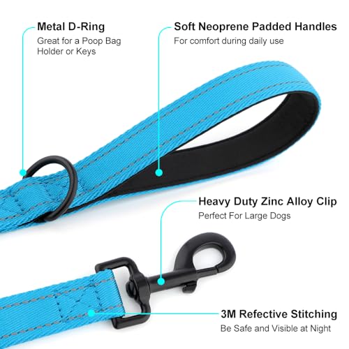 Heavy Duty Double Handle Dog Leash 6 ft Long for Total Control, Padded 2 Handle, Reflective Training Lead for Medium Large Dogs (Sky Blue, 6 FT) - color: Sky Blue
