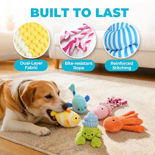 Prime Pets 5 Pack Squeaky Dog Toys, Plush Crinkle Dog Toys for Small Medium Dogs, Stuffed Tough Puppy Chew Toy to Keep Them Busy, Interactive Pet Toy
