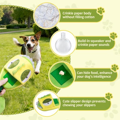 Squeaky Dog Toys, No Stuffing Interactive Dog Chew Toys Built-in Squeaker and Crinkle Paper Sounds Snuffle Foraging Instinct Training Puppy Chew Toys for Small Medium Dogs