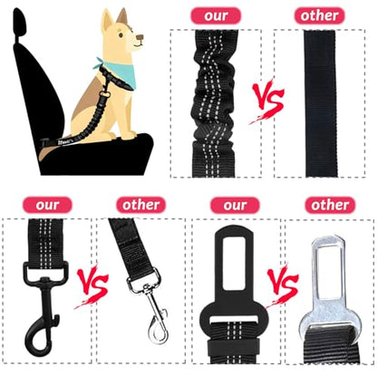 IBWell Dog Seat Belt,3 Piece Set Retractable Dog Car Harness Adjustable Dog Seat Belt for Vehicle Nylon Pet Safety Seat Belts Heavy Duty & Elastic (Black & Red) - color: Black & Red