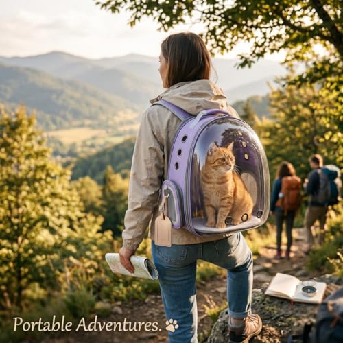 Expandable Cat Backpack Carrier, Breathable Clear Bubble Window Pet Carrier for Small Dogs and Cats up to 12 lbs, Airline Approved Travel Bag for Hiking and Outdoor Use (Back Expandable-Purple) - color: Purple