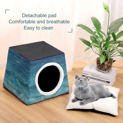 Collapsible Soft Dog Crate Pet Kennel Houses The Deep Ocean Printed Lightweight Travel Crate Kennel Indoor & Outdoor, 13.8"x13.8"x11.8"