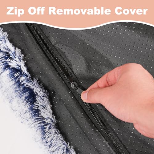 Bedfolks Plush Waterproof Dog Crate Bed, Removable Washable Cover, Faux Fur, 17"x12", Dark Blue - color: Dark Blue, size: XX-Small(17x12'')