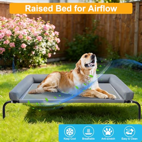 42''Cooling Elevated Dog Bed with Pillow,Outdoor Indoor Raised Dogs Bed with Six Support Feet,Breathable Dog Cot Beds Teslin Medium Large Size Dogs,Pet Hammock Beds, Pet Beds with 4 Ice Pack(Medium) - size: Medium(42.0"L x 26.0"W x 7.0"Th)