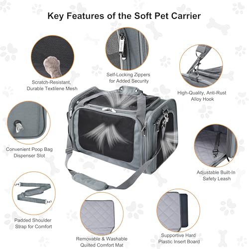 EliteField Deluxe Soft-Sided Pet Carrier (3 Year Warranty, Airline Approved), Travel Bag for Dogs, Cats & Small Pets, with Expandable Mat - color: Gray, size: Medium: 18"L x 11"W x 11"H