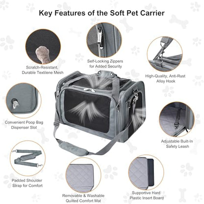 EliteField Deluxe Soft-Sided Pet Carrier (3 Year Warranty, Airline Approved), Travel Bag for Dogs, Cats & Small Pets, with Expandable Mat - color: Gray, size: Medium: 18"L x 11"W x 11"H
