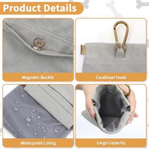 Dog Treat Pouch, Hand Free Dog Training Treat Bag with Carabiner & Magnetic Buckle, Auto Closing Dog Walking Bag for Puppy Travel or Outdoor Use, Pet Feed Snack Reward Pocket, Grey - color: Grey