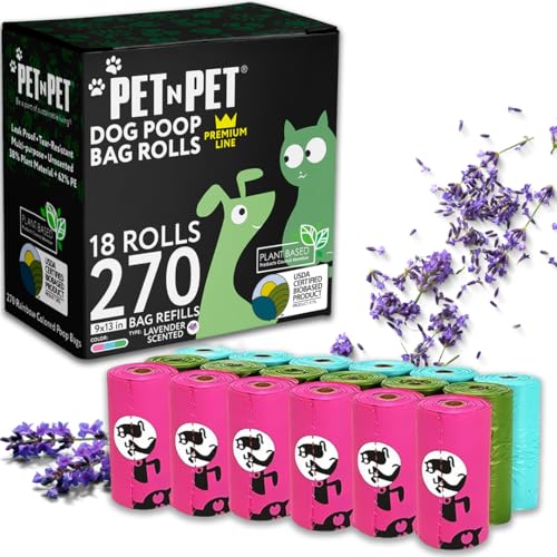 Pet N Pet 270 Counts Lavender Scented, Colorful Poop Bags for Dogs, 41% Plant Based & 59% PE Dog Poop Bags Rolls, Extra Thick Dog Waste Bag, Doggy Bag - size: 270 Count