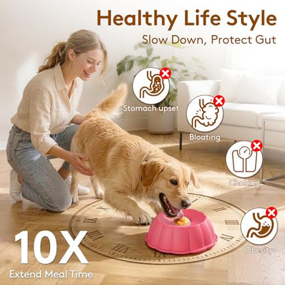 Dog Lick Bowl Ball Slow Feeder, Licking Bowl for Liquid Treat with Rolling Spin Sphere Roller Licker, Non-Slip 4/5 Cup Slow Feeder Bowl for Dietary Supplement/Post-op Nutrition (Pink) - color: Pink