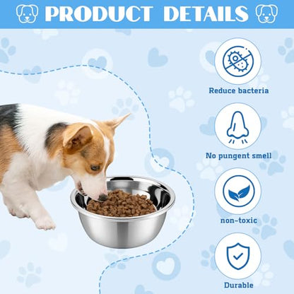Stainless Steel Dog Bowls 2-Pack 6 Cup / 50 oz | Metal Pet Food and Water Bowls for Small to Medium Dogs, Non-Slip Dishwasher Dog Dishes with Rubber Pads