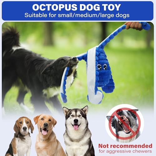 Prime Pets Squeaky Dog Toys for Large Dogs, 27” Extra Large Octopus Dog Toy to Keep Them Busy, Interactive Plush Chew Toy for Small Medium Large Dogs, Tug of War Pet Toys, Blue - color: Blue