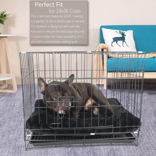 Small Dog Crate Bed 24 x 18 - Washable Extra Soft Kennel Mat, Cozy Fluffy With Anti-Slip Bottom for 24 Inch Crates - Pillow Cushion Puppy Mattress Pad, Black - color: Black, size: 24"L x 18"W x 2"Th