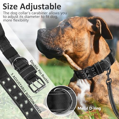 Tactical Dog Collar with Control Handle, Military Adjustable Pet Collar Reflective Heavy Metal Buckle Dog Collar, Soft Nylon Training Collar for Medium Large Dogs (Black, Medium) - color: Black, size: Medium