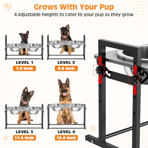 Elevated Dog Bowls for Large Dogs, 4 Height Adjustable Tilted Raised Dog Bowl Stand with 2 Stainless Steel 90 oz Bowls, 13.6" Tall Dogs Bowl Stand Feeder for Medium & Large Breed - color: Large & Medium Dogs