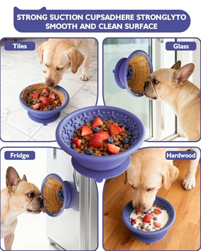 Dog Lick Bowl, Non-Slip Slow Feeder Licking Mat & Treat Dispenser (Wide Bowl Mouth w/Inlaid Stainless Steel Ring) - Interactive Toys, Anxiety Reducer, Freeze Bone for Dogs, BPA Free Silicone - color: purple