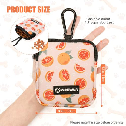 Dog Treat Pouch with Training Clicker,Waterproof Nylon Fabric Poop Bag Holders for Leashes,Hands Free Small Dog Walking Bag with Carabiner, Pet Puppy Training Walking Essentials(Grapefruit) - color: Grapefruit