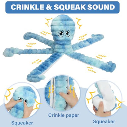 Prime Pets Dog Toys for Large Dogs, 27“ Extra Large Plush Octopus Dog Toy, Crinkle Squeaky Dog Toys to Keep Them Busy, Interactive Tug of War Pet Toy for Small Medium Large Breeds, Tie-dye Blue - color: Tie Dye Blue