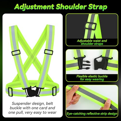 Reflective Vest Running Gear,High Visibility Adjustable Safety Vest for Outdoor Motorcycle,Dog Walking,Night Running,Hiking - color: Green X3