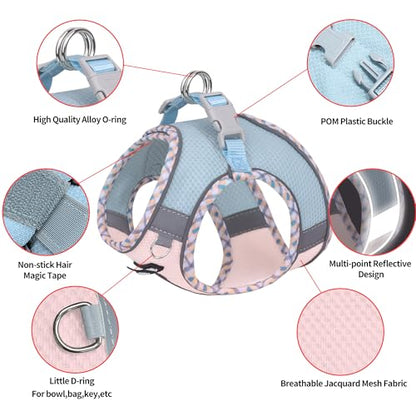 AIITLE Small Dog Harness - Breathable Double-Layer Jacquard No-Choke Vest, Durable Anti-Tear Fabric with Reflective Trim - Perfect for Running, Parties, Daily Walks (Blue-Pink, XS) - color: Blue-Pink, size: XS(Chest: 11.5 - 13.5")
