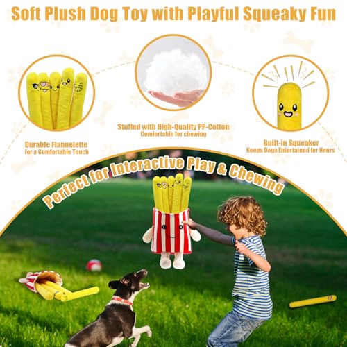 YZHDUXIU Dog Squeak Toys, 5 Pack Christmas French Fry PlushToys Interactive Cute Dog Toys for Small Dogs Holiday Dog - color: Red French Fry