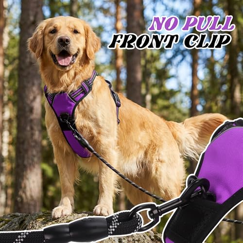 Funfox No Pull Dog Harness, Adjustable Pet Vest with Control Handle & Front Clip, Reflective Design for Small Medium Large XL Dogs, Purple S - color: Purple, size: S