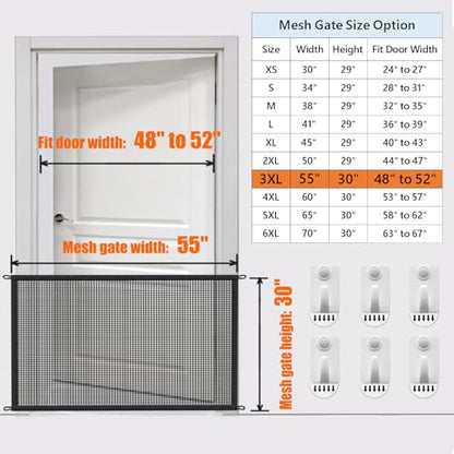 Dog Gate Indoor Pet Gates for Stairs: Dogs Screen Mesh Gate for The House Magic Gate for Kitchen Doorways Hallway Stairways Porch Yard 30 inch Tall, 55 inch Wide Fits 48''–52'' Openings - size: 30"Hx55"W(Pack of 1)