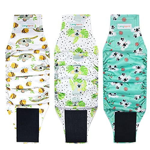 Langsprit Male Belly Bands for Dogs (Pack of 3) - High Absorbing Dog Wraps Male Washable - Reusable Small Doggy Doggie Puppy Dog Diapers (Koala, X-Small) - color: Koala, size: X-Small
