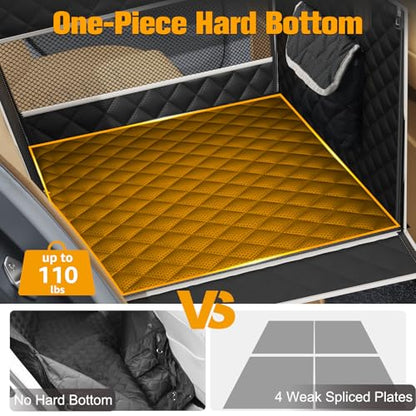 PETICON Dog Car Seat for Large Medium Dogs, One-Piece Hard Bottom Back Seat Extender for Dogs with 2 Mesh Windows, Waterproof Pet Carseat with Storage Pocket for Cars, SUVs and Trucks - size: L