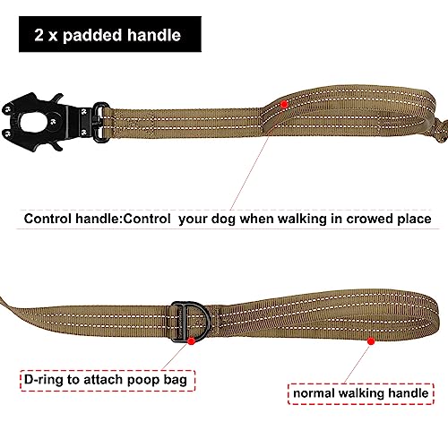 ICEFANG Tactical Dog Leash,K9 Training Walking Bungee Lead with 2 Control Handle,Heavy Duty Quick Release Metal Clasp,Hands Free D-Ring for Medium Large Dogs (6ft,Reflective Brown) - color: Reflective Brown, size: 6 FT