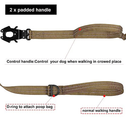 ICEFANG Tactical Dog Leash,K9 Training Walking Bungee Lead with 2 Control Handle,Heavy Duty Quick Release Metal Clasp,Hands Free D-Ring for Medium Large Dogs (6ft,Reflective Brown) - color: Reflective Brown, size: 6 FT