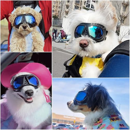Namsan Dog Goggles Small Breed, Wide Snout & Soft Frame, Tactical Driving Sunglasses for Dogs Small to Medium Breed, Anti-UV Dog Eye Protection, Windproof Dustproof, Adjustable, Blue Lens - color: (Small)Blue Lens