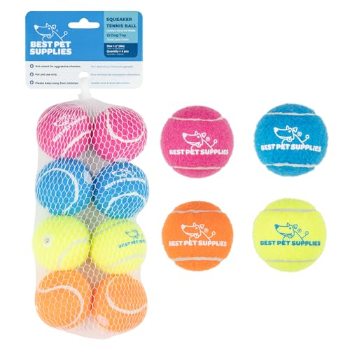 Best Pet Supplies Interactive Squeaky Dog Chew Toy, Ideal Dog Toys for Chewers, Small, Medium & Large Dogs, and Fetch Lovers - Tennis (Assorted Color), Small (Pack of 8) - color: Tennis (Assorted Color), size: Small (Pack of 8)