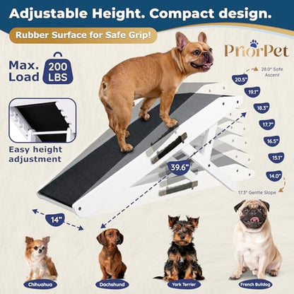 Dog Ramp for Couch – Non-Slip, Sturdy Build Foldable Wooden Dog Ramp – Supports up to 200 lbs – 7 Adjustable Heights (14"–20.5") – Enhanced Stability – Birchwood Pet Ramp for Small Dogs – White - color: White