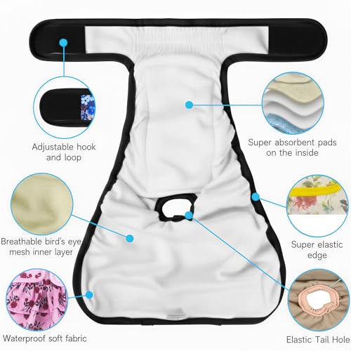 3 Pack Washable Female Dog Diapers with Suspender - Reusable Super Absorbent & Leakproof Fixed Doggie Diapers for Dogs in Heat Cycle - size: S