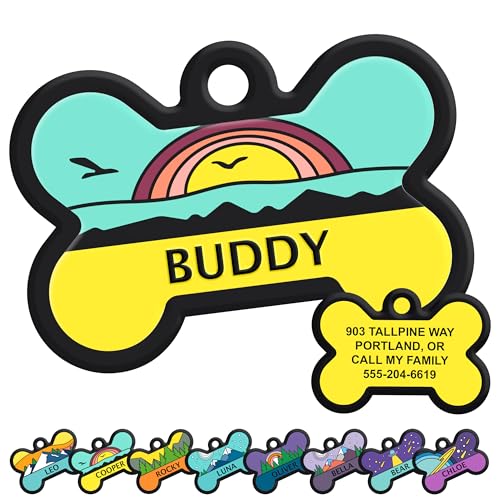 GoTags Silent Dog Tag, Personalized Engraved Bone Silicone Pet ID Tag | Dog and Cat Name, Number Address or Message, 5 Lines Custom Text, Soundless No More Jingling Dog Tags (Beach Blue) - size: Bone (Pack of 1), style: Beach Blue