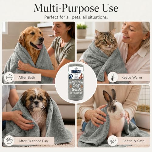 DAN RIVER Dog Towel - Pack of 1, 100% Cotton, 20x40, Ultra Soft 450 GSM, Super Absorbent & Quick Drying Towel for Dogs, Cats, and Other Pets, High Rise. - color: Silver